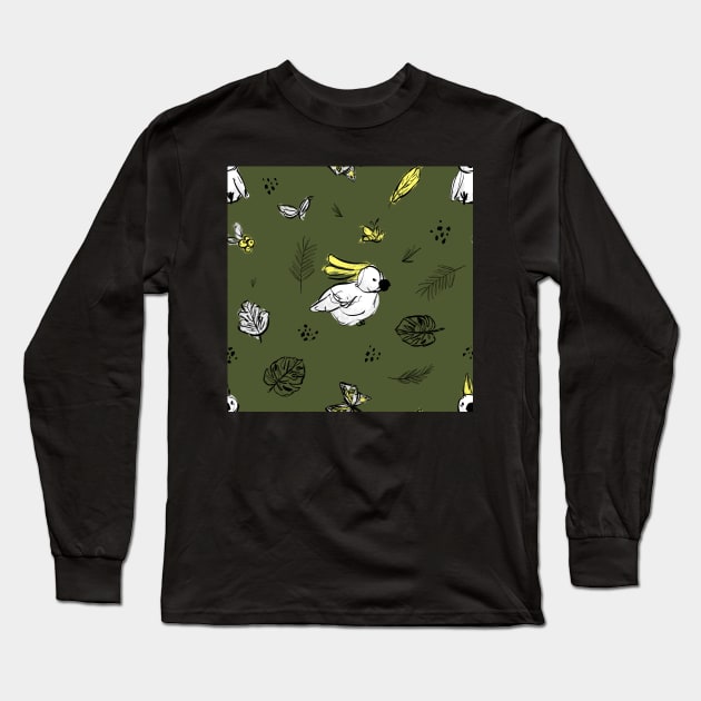 Cockatoos Green Long Sleeve T-Shirt by MSBoydston